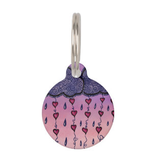 Médaillon Pour Animaux Coeurs mignons et gouttes de pluie
