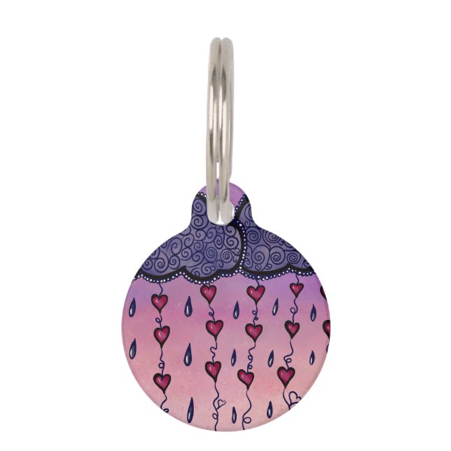 Médaillon Pour Animaux Coeurs mignons et gouttes de pluie (Devant)
