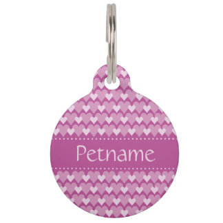 Médaillon Pour Animaux Coeurs roses étiquettes personnalisées