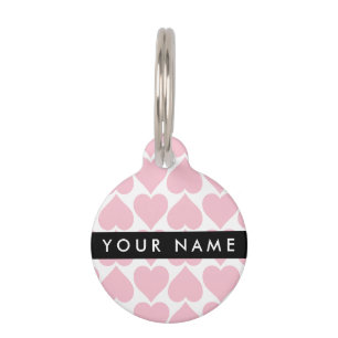 Médaillon Pour Animaux Coeurs roses, Romantique, Votre Nom, Personnaliser