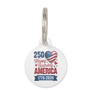 Médaillon Pour Animaux Cœurs USA 1776 2026 4 juillet
