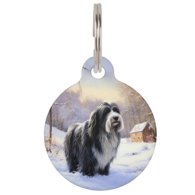Médaillon Pour Animaux Collie barbu Laissez tomber la neige Noël (Devant)