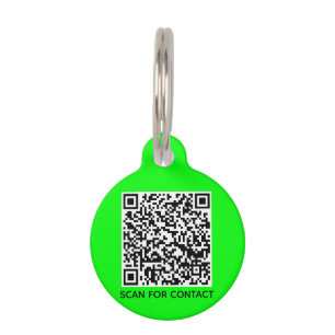 Médaillon Pour Animaux Contact numérisable QR Code moderne Info néon vert