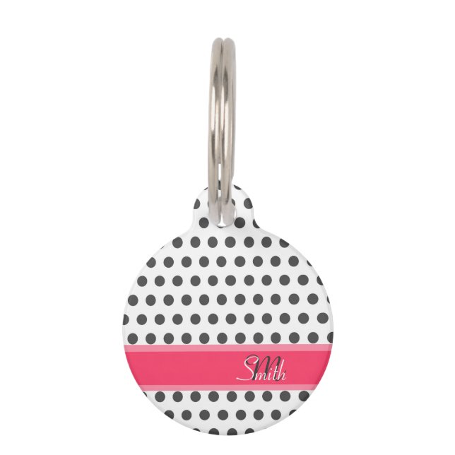 Médaillon Pour Animaux Cool girly monogramme gris grand pois motif (Devant)