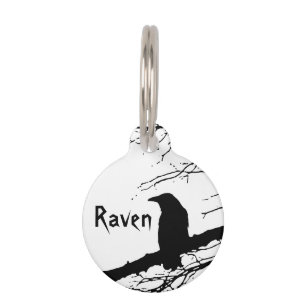 Médaillon Pour Animaux Corbeau sur l'arbre noir et blanc