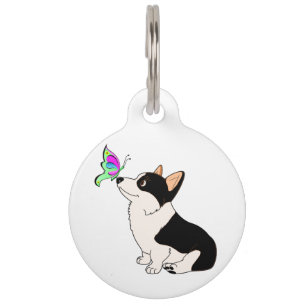 Médaillon Pour Animaux Corgi gallois à tête noire avec papillon