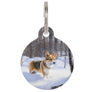 Médaillon Pour Animaux Corgi laisse neiger Noël