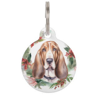Médaillon Pour Animaux Couronne de Noël Basset Hound Chien festif