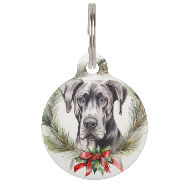 Médaillon Pour Animaux Couronne de Noël Danois géant Chien festif (Devant)