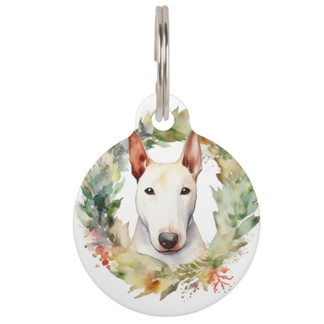 Médaillon Pour Animaux Couronne de Noël de Bull Terrier Chien festif  (Devant)