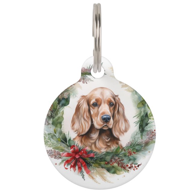 Médaillon Pour Animaux Couronne de Noël de Cocker Spaniel Chien festif (Devant)
