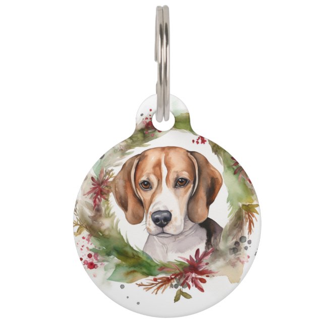 Médaillon Pour Animaux Couronne de Noël festive Beagle  (Devant)
