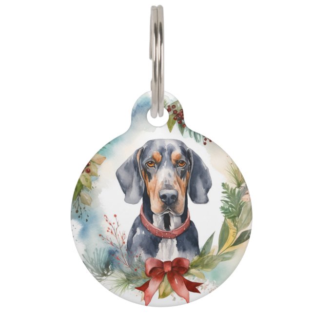 Médaillon Pour Animaux Couronne de Noël festive de Bluetick Coonhound  (Devant)