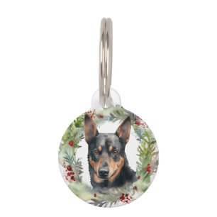Médaillon Pour Animaux Couronne de Noël festive de Kelpie australien