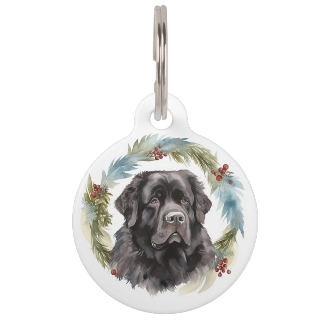 Médaillon Pour Animaux Couronne de Noël festive de Terre-Neuve  (Devant)