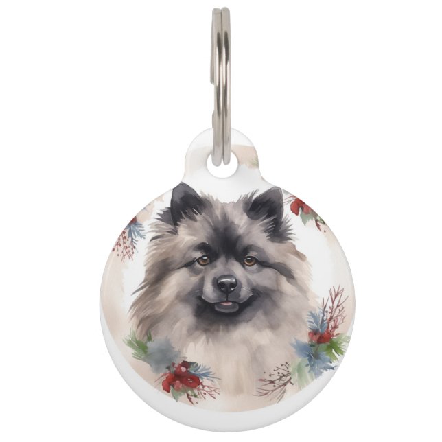 Médaillon Pour Animaux Couronne de Noël festive Keeshond Chien (Devant)