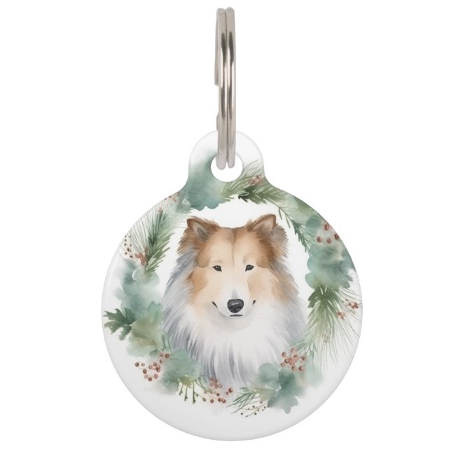Médaillon Pour Animaux Couronne de Noël festive Rough Collie  (Devant)