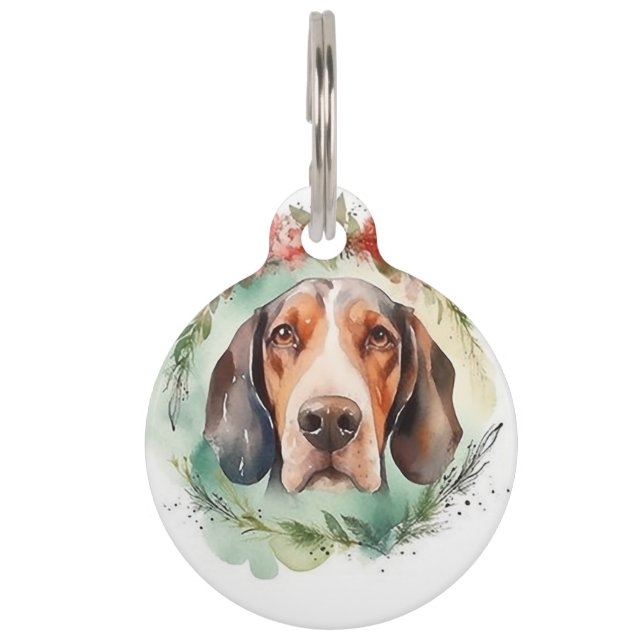 Médaillon Pour Animaux Couronne de Noël festive Treeing Walker Pup (Devant)