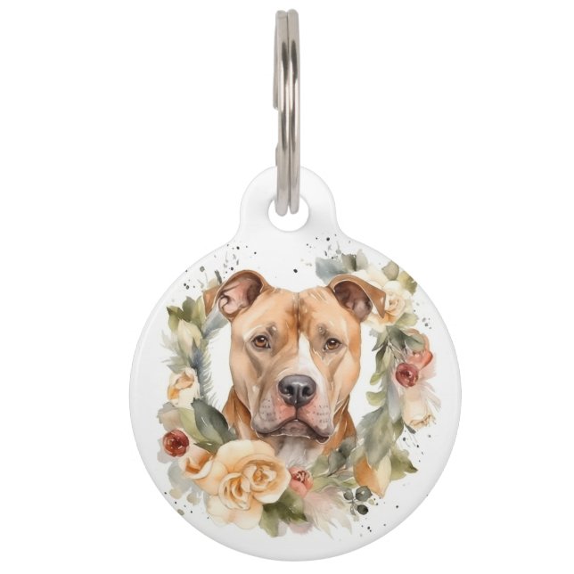 Médaillon Pour Animaux Couronne de Noël Pitbull Chien de fête (Devant)