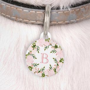 Médaillon Pour Animaux Couronne Florale Rose Monogramme Élégant