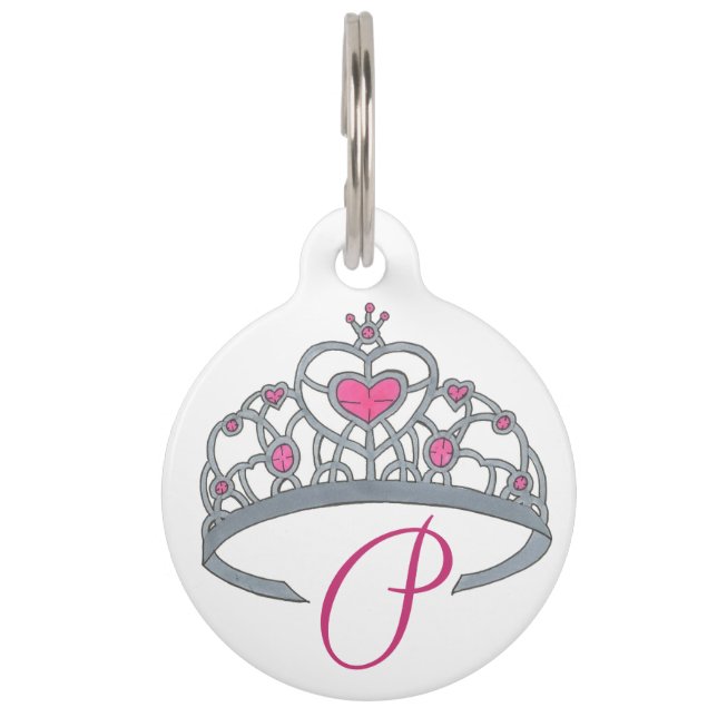 Médaillon Pour Animaux Couronne Royale Diadème Argent Rose Princesse Chie (Devant)