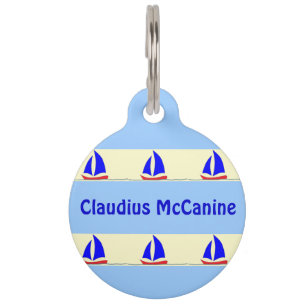 Médaillon Pour Animaux Coutume de rayure bleue de voilier