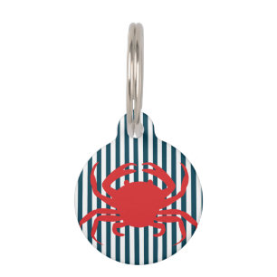 Médaillon Pour Animaux Crabe rouge sur les rayures nautiques