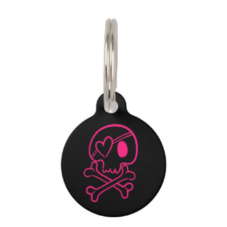 Médaillon Pour Animaux Crâne rose et os croisés de coeur