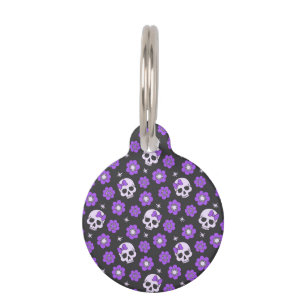 Médaillon Pour Animaux Crânes et fleurs violets