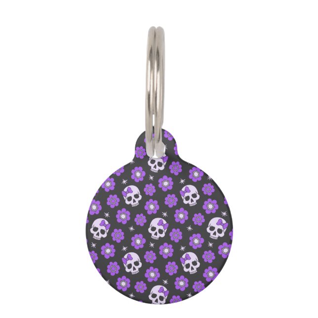 Médaillon Pour Animaux Crânes et fleurs violets (Devant)