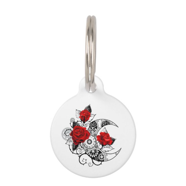 Médaillon Pour Animaux Croissant mécanique avec roses rouges (Devant)