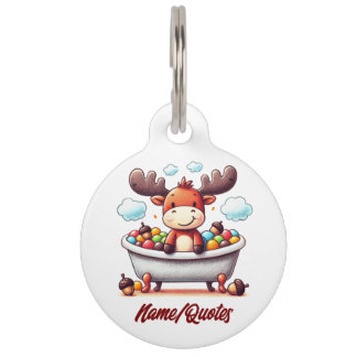 Médaillon Pour Animaux Cute Baby Moose Bath Time Cartoon Illustration
