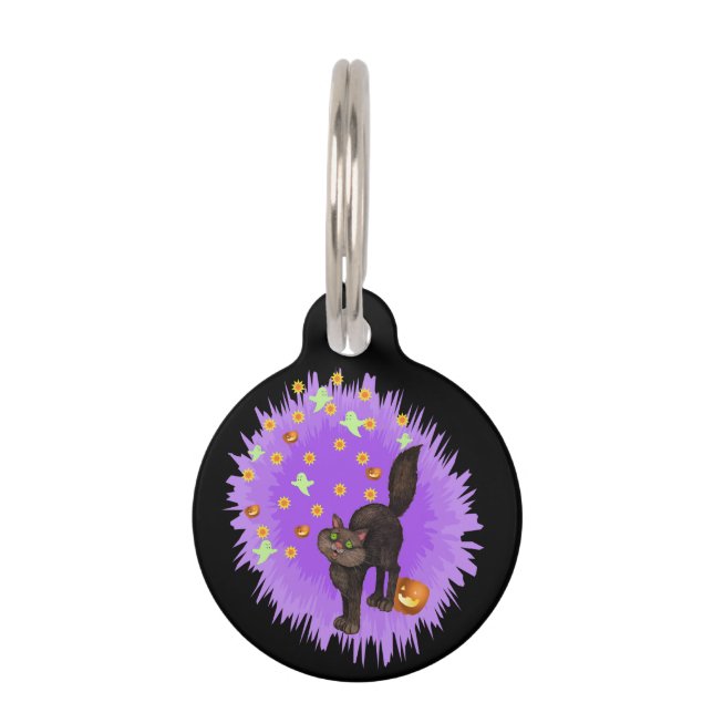 Médaillon Pour Animaux Cute Chat Noir Halloween Stars Fantômes Citrouille (Devant)