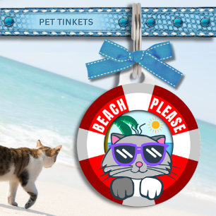 Médaillon Pour Animaux Cute Kitty Chat Plage S'Il Vous Plaît