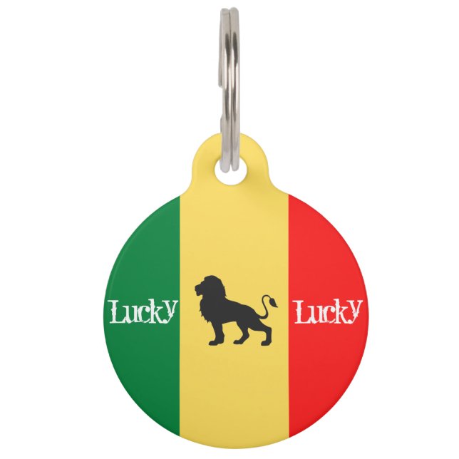 Médaillon Pour Animaux Cute Personnalisé Vert Jaune Rouge Rasta Reggae (Devant)