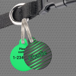 Médaillon Pour Animaux Cyber-rayures Techno noir et vert brillant