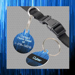 Médaillon Pour Animaux Cyberspace Techno bleu et noir Personnalisé