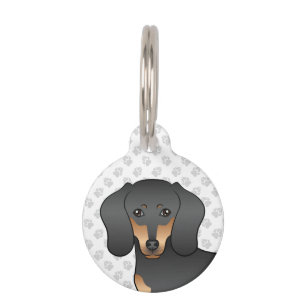 Médaillon Pour Animaux Dachshund à poil ras noir et feu, tête de chien mi