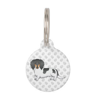 Médaillon Pour Animaux Dachshund à poils longs piebalds noir et feu & pat