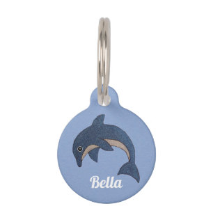 Médaillon Pour Animaux Dauphin scintillant sautant mignon bleu foncé et b