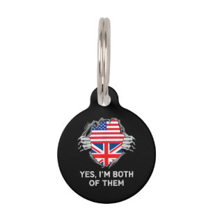 Médaillon Pour Animaux Demi Américain Demi Britannique USA Angleterre Dra