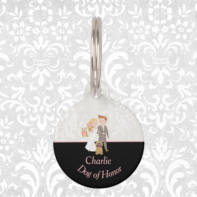 Médaillon Pour Animaux Dentelle noire et Faux "Chien d'honneur" Mariée (Créateur téléchargé)