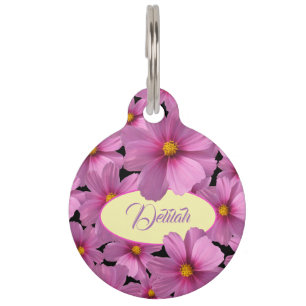 Médaillon Pour Animaux Design de fleurs de cosmos pourpre sur un Arrière 