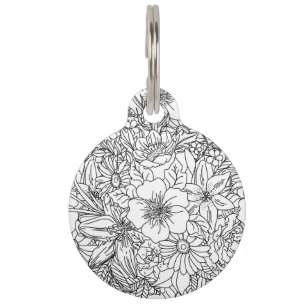 Médaillon Pour Animaux Design élégant Doodé floral dessiné à la main