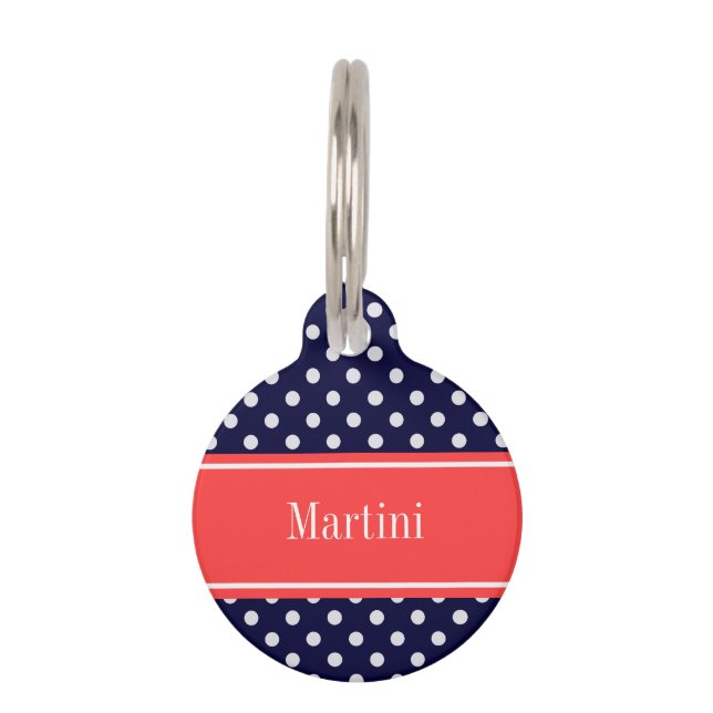 Médaillon Pour Animaux Dots Coral Name Monogram (Devant)