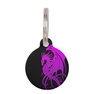 Médaillon Pour Animaux Dragon tribal de vol - pourpre sur le noir