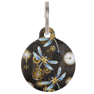 Médaillon Pour Animaux Dragonflies de Steampunk sur arrière - plan rayé b