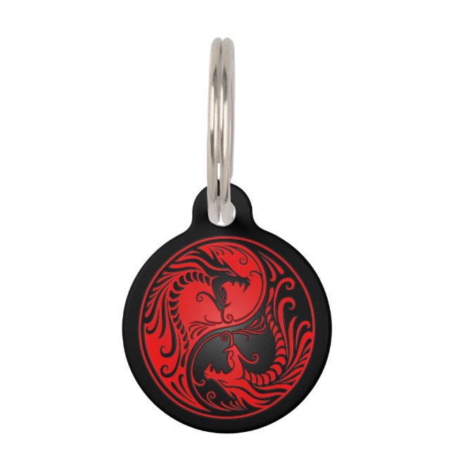 Médaillon Pour Animaux Dragons rouges et noirs de Yin Yang (Devant)