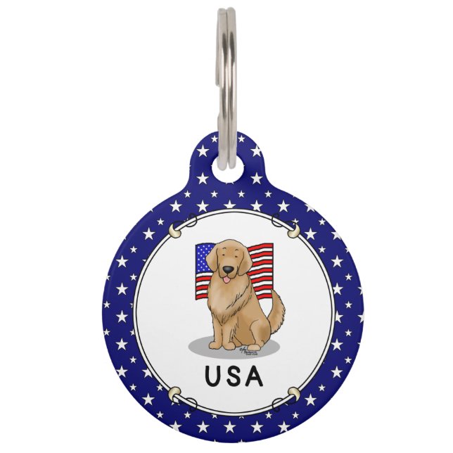 Médaillon Pour Animaux Drapeau américain américain Retriever doré Chien (Devant)