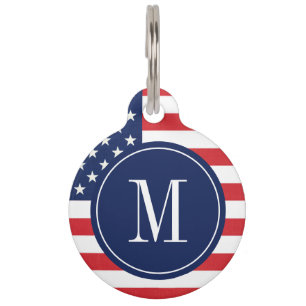 Médaillon Pour Animaux Drapeau américain moderne avec monogramme